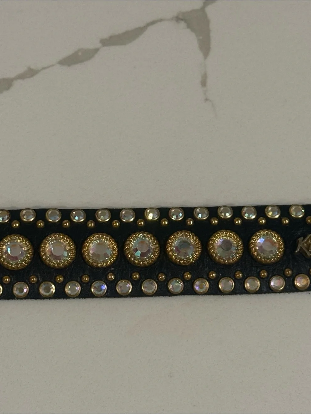 Kippys Black Crystal Belt with Silver and Gold Tone Buckle